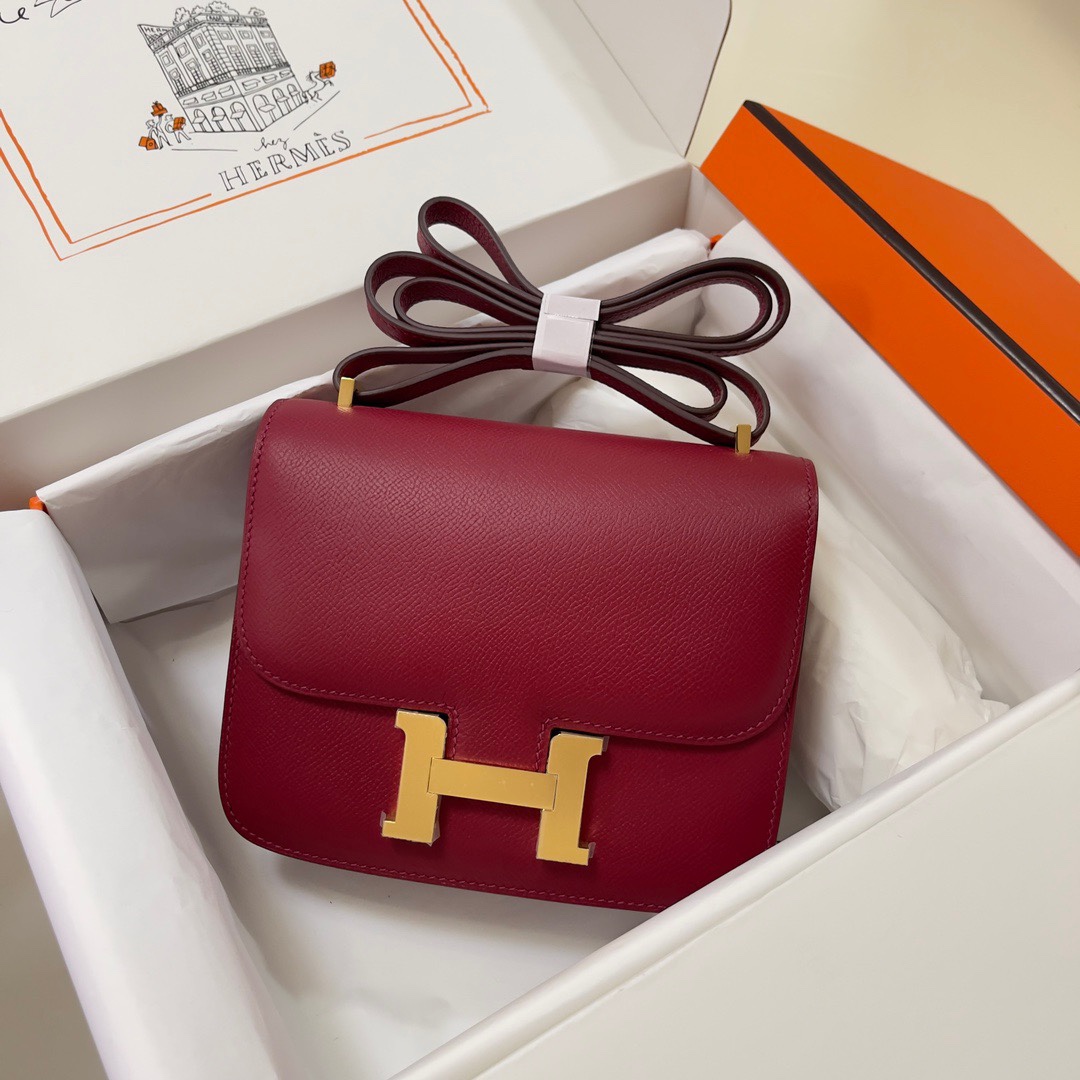 Hermes Constance 18 Mini Shoulder Bag In Burgundy Epsom Leather